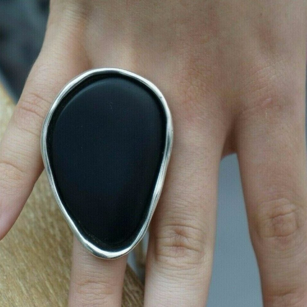 Large Black Stone DEBAJO Silver Ring S M L